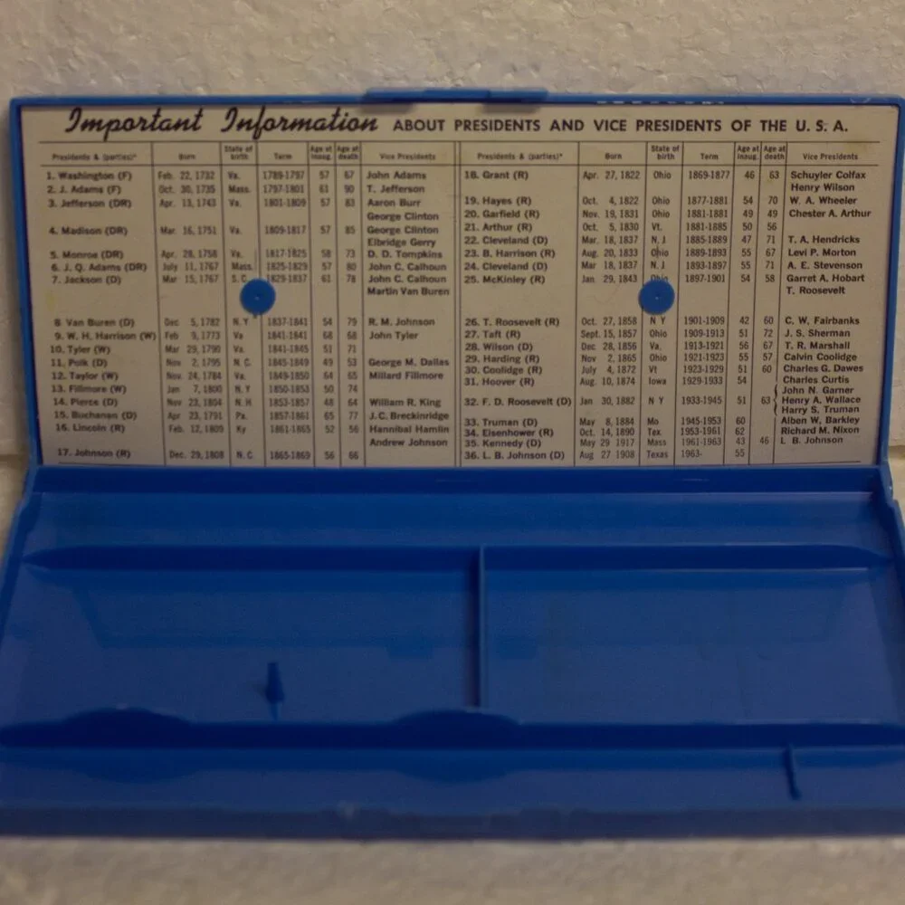 Vintage Sterling Plastics Presidents of the United States Educator Pencil Case
